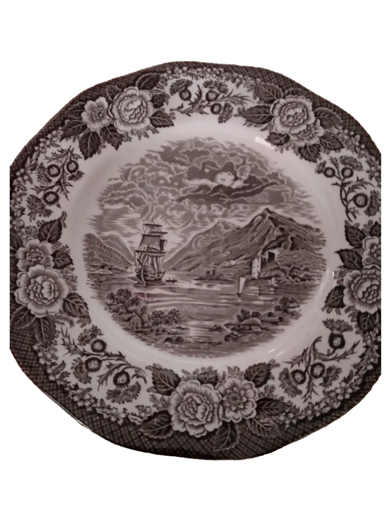 ENOCH WEDGWOOD Sammelteller Lochs of Scotland Vintage Porzellan Braun 25cm