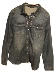 Vorschaubild 1 von Damen Hemdbluse Jeanshemd Gr. 38/M Blau Elegant Strass Langarm