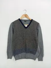 Vorschaubild 3 von Herren Pullover Gr. 48/M Grau Casual Grafisches Muster V-Ausschnitt