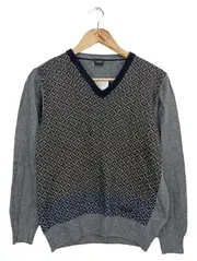 Vorschaubild 1 von Herren Pullover Gr. 48/M Grau Casual Grafisches Muster V-Ausschnitt