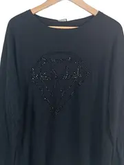 Vorschaubild 3 von Damen Pullover Langarm Uni Strass Schwarz Gr. 44/XXL