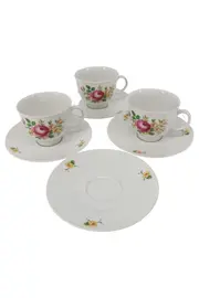 Vorschaubild 1 von Tasse Unterteller Set 7tlg Weiß Blumen Keramik Klassisch Alltag