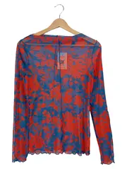 Vorschaubild 1 von Damen Langarmshirt Mesh Blumenmuster Blau Rot Gr. S 36