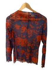 Vorschaubild 2 von Damen Langarmshirt Mesh Blumenmuster Blau Rot Gr. S 36