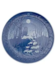 Vorschaubild 1 von Sammelteller Eule Winter 1974 VINTERSKUMRING Blau 18cm Weihnachten