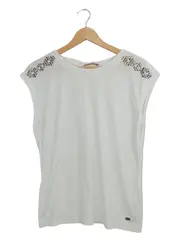 Vorschaubild 1 von EDC Damen T-Shirt Weiß Gr. S Modern Nietenbesatz