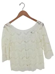 Vorschaubild 1 von Damen Bluse Gr. 40/L Weiß Spitze Feminin 3/4-Arm