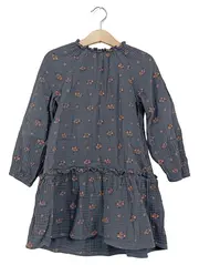 Vorschaubild 1 von Mädchen Freizeitkleid Gr. 110 Grau Blumenmuster Casual Rüschen