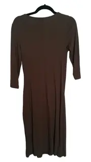 Vorschaubild 2 von Damen Strickkleid Wickelkleid Gr. 36 Braun Elegant Midikleid
