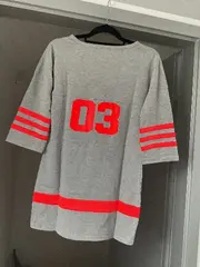 Vorschaubild 2 von Sport Shirt Damen Gr. L Grau Orange 3, 4-Arm Logo