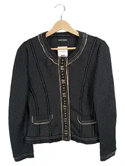 Vorschaubild 1 von Damen Jeansjacke Strukturmuster Nieten Zierknöpfe Schwarz Gr. 40 M