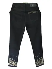 Vorschaubild 2 von Damen Jeans Wide Fit Hose Schwarz Gr. 28 mit Paisley Stickerei