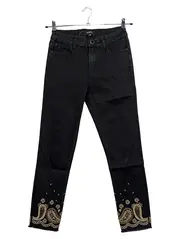 Vorschaubild 1 von Damen Jeans Wide Fit Hose Schwarz Gr. 28 mit Paisley Stickerei