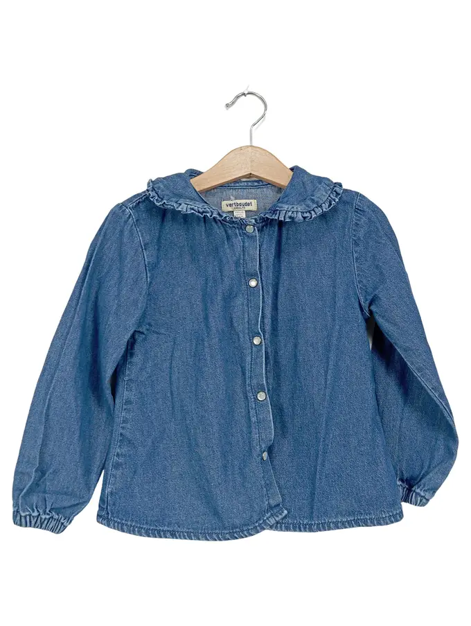 Vertbaudet Mädchen Baby Jeansbluse - 100% Baumwolle Mit Herz-Tasche