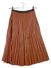 Vorschaubild 5 von Faltenrock Damen Gr. 34/XS Braun Plissee Midi Lederoptik