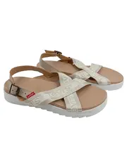 Vorschaubild 1 von Sandalen Damen Beige Gr. 40 Casual Plateau Logo-Print