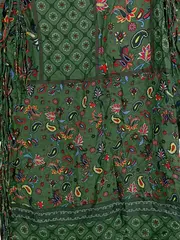 Vorschaubild 3 von Woman Damen Bluse Tunika Grün Paisley 3/4 Arm Fransen XS
