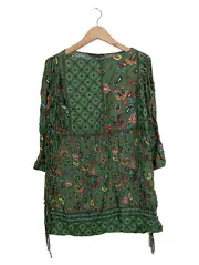 Vorschaubild 1 von Woman Damen Bluse Tunika Grün Paisley 3/4 Arm Fransen XS