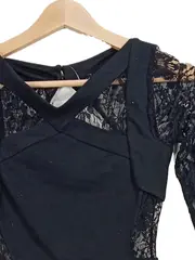 Vorschaubild 4 von festliches Kleid Damen Gr. 34/XS Schwarz Spitze Langarm Elegant Floral