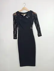 Vorschaubild 2 von festliches Kleid Damen Gr. 34/XS Schwarz Spitze Langarm Elegant Floral