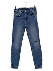 Vorschaubild 1 von Damen Jeans Slim Fit Blau Gr. 36 W28 Lochmuster Perlen High Waist