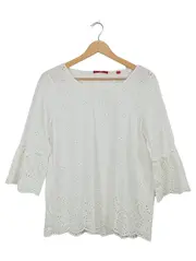 Vorschaubild 1 von Bluse Damen Gr. 40 Weiß Broderie Anglaise Lochstickerei