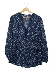Vorschaubild 1 von Damen Bluse Vogelmuster Blau Gr. 44 XXL Langarm Viskose