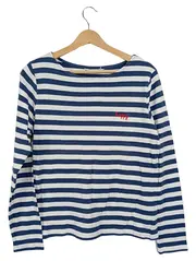 Vorschaubild 1 von Damen Langarmshirt Gr. 40/L Blau Gestreift Casual Happy Schriftzug