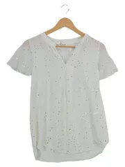 Vorschaubild 1 von Damen Bluse Elegant Weiß Gr. S Kurzarm Glitzer