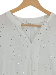 Vorschaubild 4 von Damen Bluse Elegant Weiß Gr. S Kurzarm Glitzer