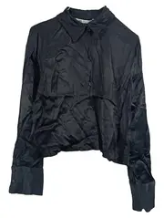 Vorschaubild 1 von Damen Bluse Gr. M Schwarz Satin Optik Langarm Hemd Elegant