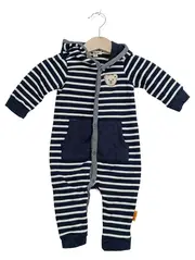 Vorschaubild 1 von Baby Einteiler Strampler Kapuze Gr. 62 Blau Weiß Gestreift