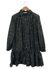 Vorschaubild 1 von Damen Hemdblusenkleid Schwarz Gold Muster Elegant Gr. 34;XS