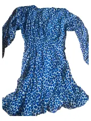 Vorschaubild 3 von Freizeitkleid Blumenmuster Raffungen Rüschen Blau Gr. 36/S