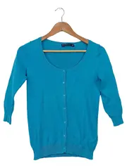 Vorschaubild 1 von Damen Strickjacke Gr. M Türkis Cardigan 3/4-Arm Baumwolle