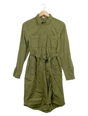 Vorschaubild 1 von Damen Blusenkleid Hemdblusenkleid Gr. 34 Oliv Casual Baumwolle