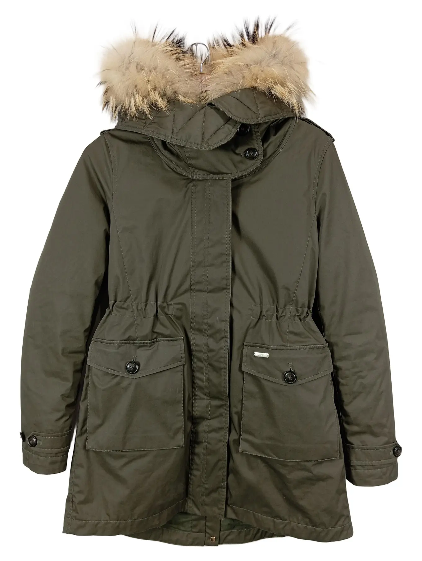 WOOLRICH Damen Winterjacke Parka Gr. 36 S Grün Kapuze Fell