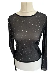 Vorschaubild 1 von Damen Langarmshirt Oberteil Schwarz Gr. 36;S Modisch Strass