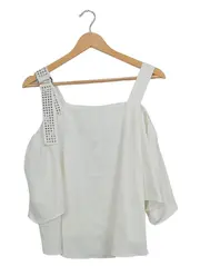 Vorschaubild 1 von Damen Top Shirt M Weiß Modern Cold Shoulder Nieten