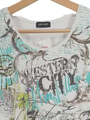 Vorschaubild 2 von Damen T-Shirt Gr. 38 Kurzarm Grafik Print Weiß Casual Baumwolle