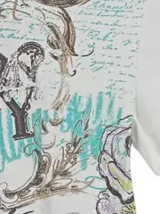 Vorschaubild 4 von Damen T-Shirt Gr. 38 Kurzarm Grafik Print Weiß Casual Baumwolle