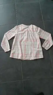Vorschaubild 2 von Damen Bluse Gr. M kariert rosa weiß Baumwolle Langarm