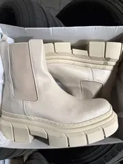 Vorschaubild 2 von Damen Stiefelette Chelsea Boots Beige Gr. 41 Leder Plateau Chunky Sohle
