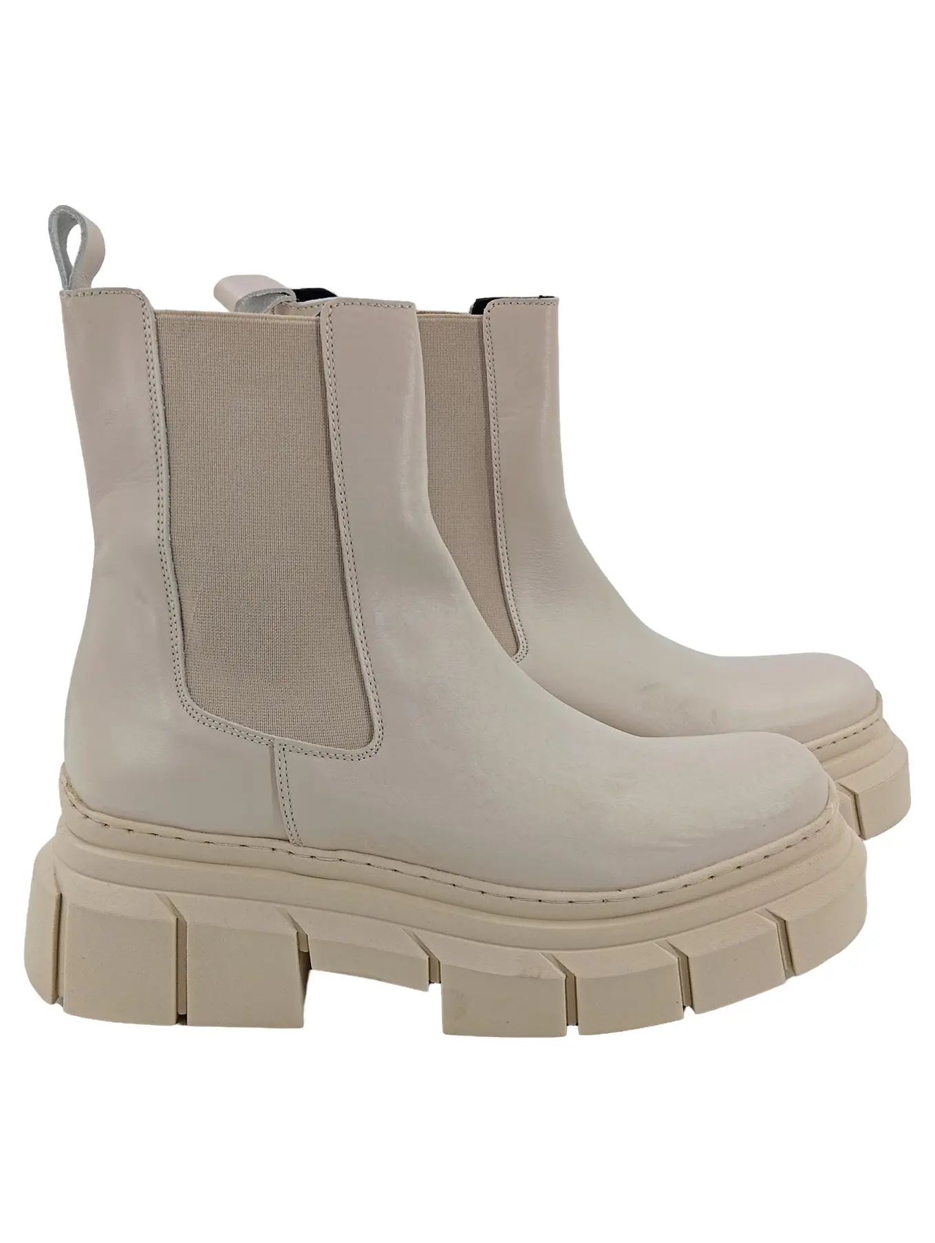 KALTUR Damen Stiefelette Chelsea Boots Beige Gr. 41 Leder Plateau Chunky Sohle