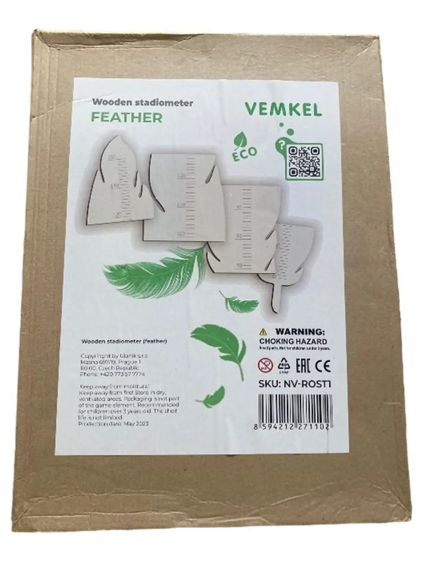 VEMKEL Messlatte Kinder Holz Feder Stadiometer Wachstumsmessung Braun Naturbezogen