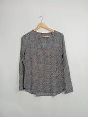 Vorschaubild 2 von Damen Bluse Gr. 38 Langarm Schwarz Grafisch Casual