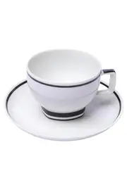 Vorschaubild 2 von Tasse Unterteller Set Porzellan Weiß Schwarz Elegant 6 Teile