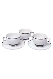 Vorschaubild 1 von Tasse Unterteller Set Porzellan Weiß Schwarz Elegant 6 Teile