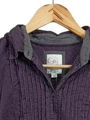 Vorschaubild 2 von Damen Hemdbluse Gr. 42 Lila Baumwolle Langarm Casual