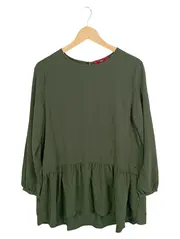 Vorschaubild 1 von Damen Bluse Gr. 42 Oliv Langarm Casual Rüschen